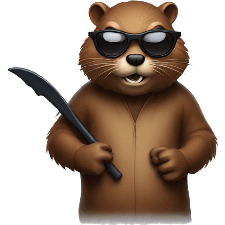 An evil beaver with a bat in his hands and black glasses emoji