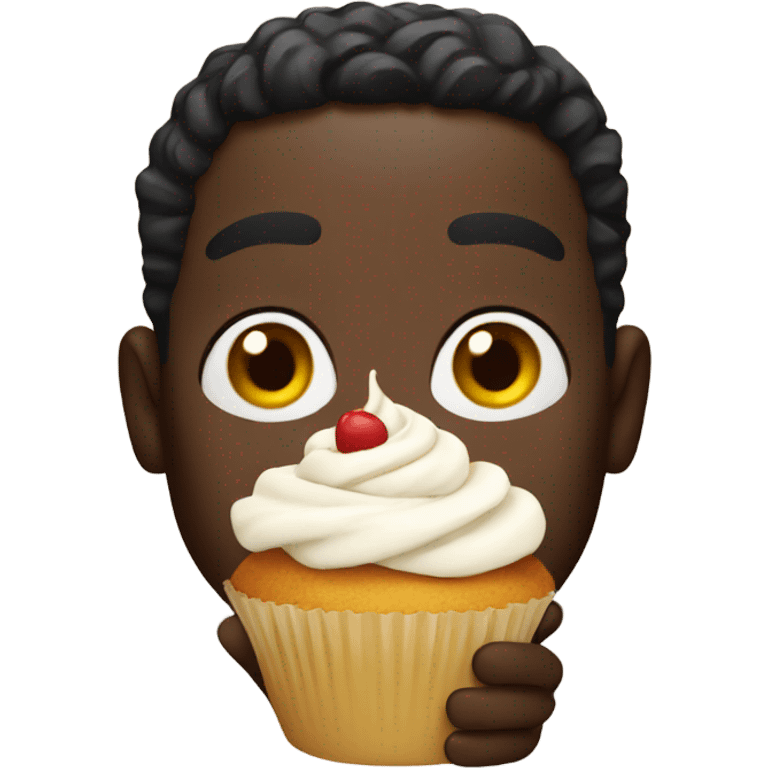 Black guy holding a cupcake  emoji