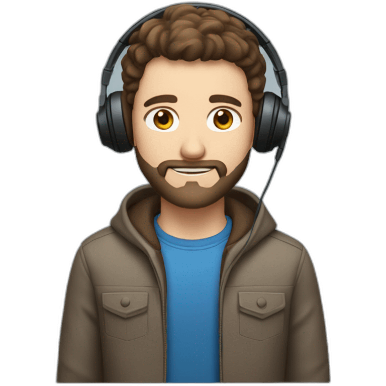 man with  brown hair blue eyes  and a small beard with headphone emoji