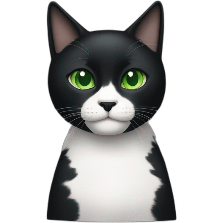 A black cat with green eyes with a white mustache and white spots in full height emoji