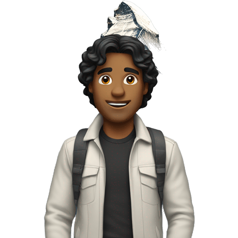 a white man with black hair standing infront of the matterhorn emoji