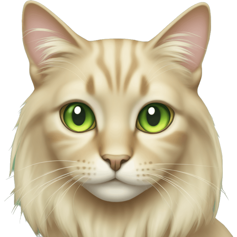 Long hair beige cat with green eyes emoji