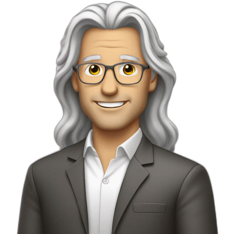 Entrepreneurial white guy with rimless and long grey hair successful emoji