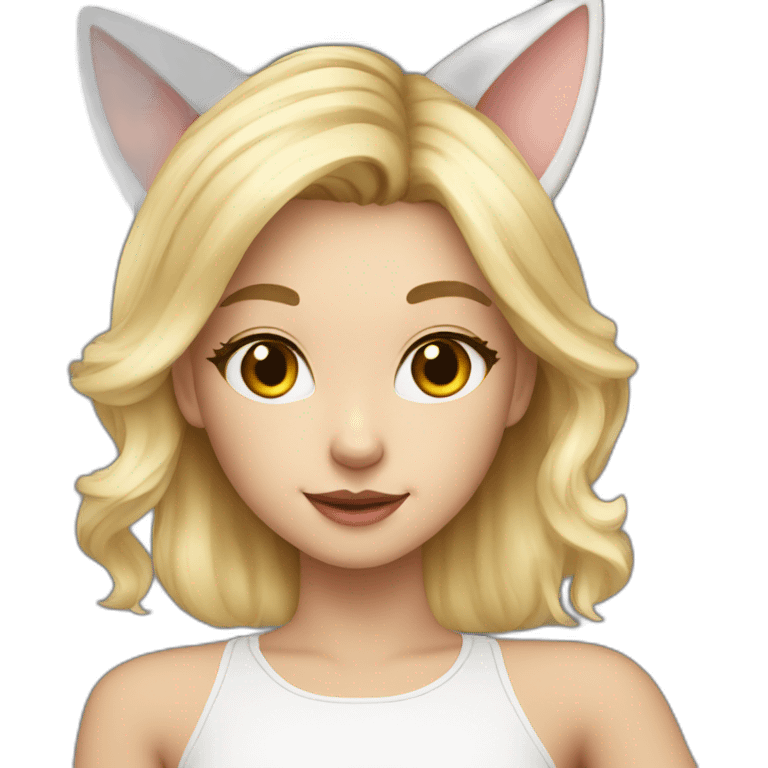 cute blonde girl with a white tail and cat ears taking selfie  emoji