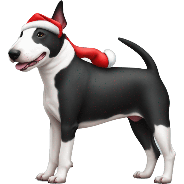 Black and white Bull terrier with Santa hat emoji