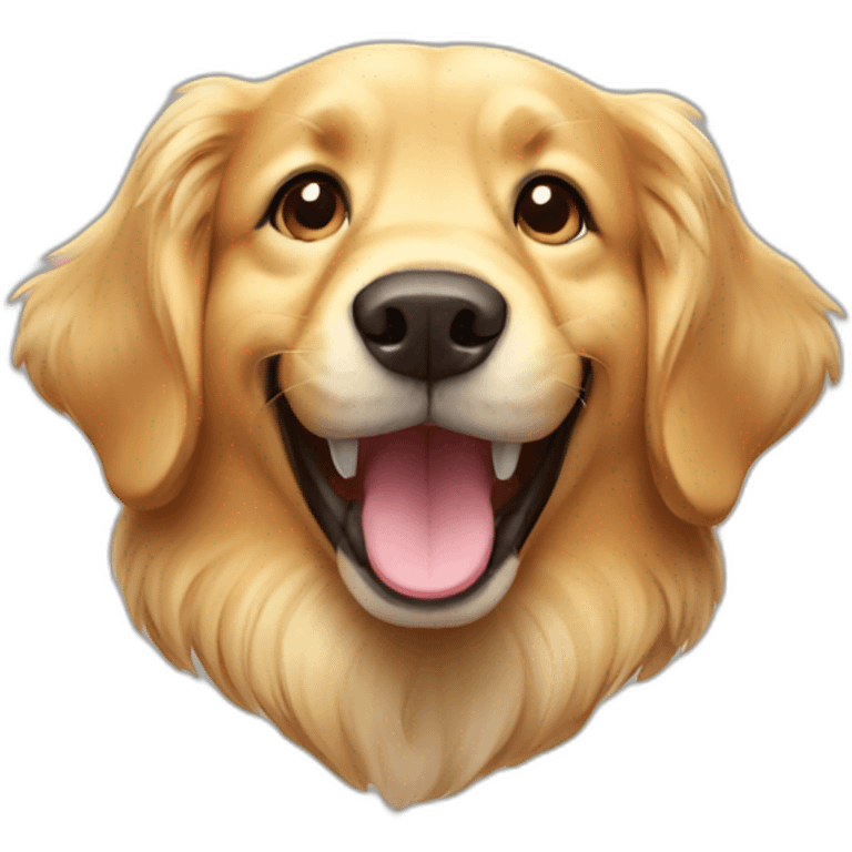 Golden retriever with big smile emoji