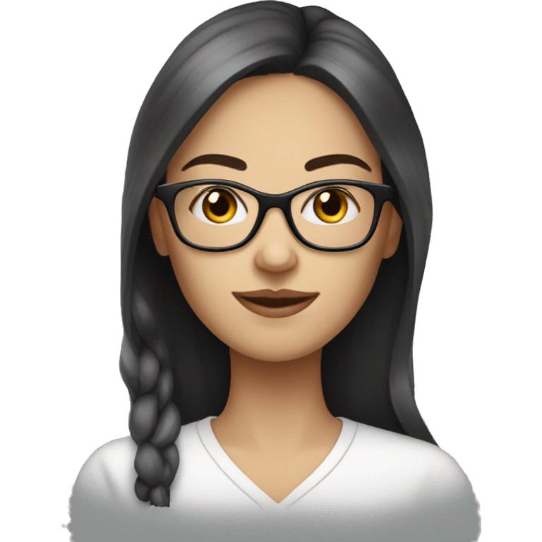 Beautiful fair skin, dark long hair woman with white eyeglasses emoji