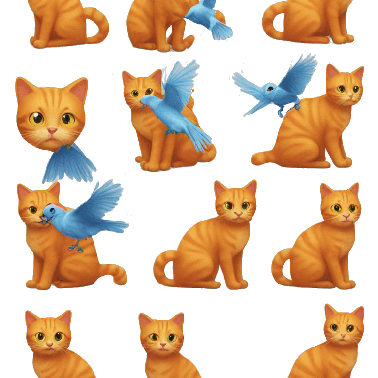 Orange cat playing with a bird emoji