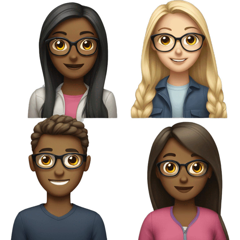 Group of 3 girls and 1 guy with glasses emoji