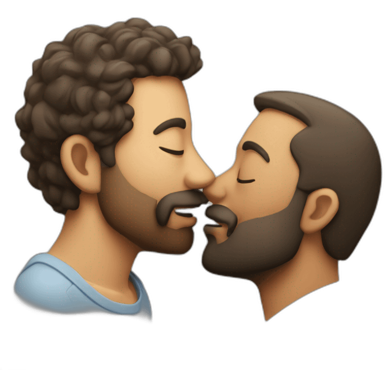 Middle age Man kissing different race bearded  man emoji