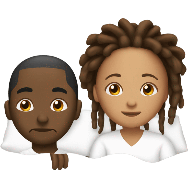 Black men and brown women with dreads laying in bed emoji