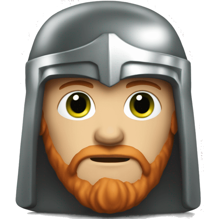 Serious man with red hair, trimmed beard, gray-green eyes, wearing Thor's helmet, iOS emoji style. emoji