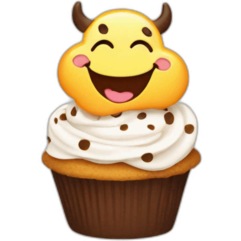 Happy cupcake with cow spots emoji