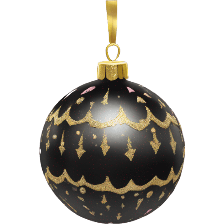 Realistic black and pink metallic christmas bauble with gold accents.  emoji