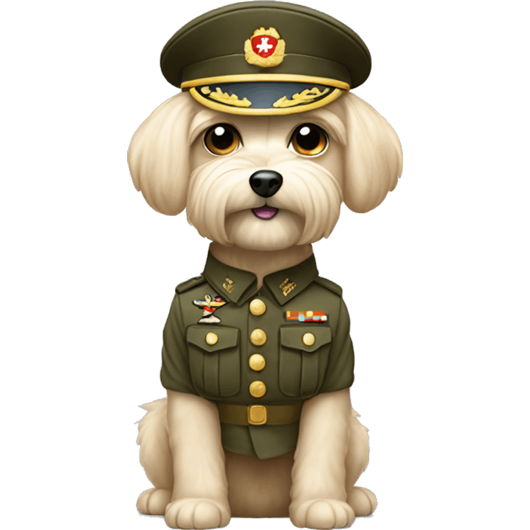 Light brown color Maltese wearing a military uniform  emoji