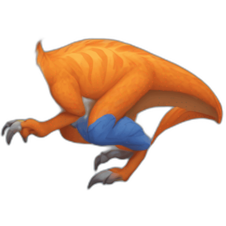 Orange raptor with blue tripes emoji