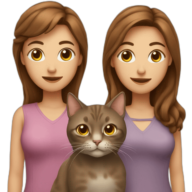 two cats with woman with brown hair emoji