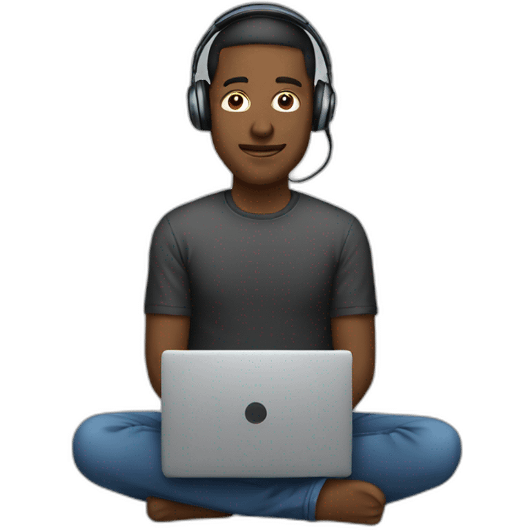 A MAN WITH HEADPHONES SITTING IN FRONT OF A LAPTOP emoji