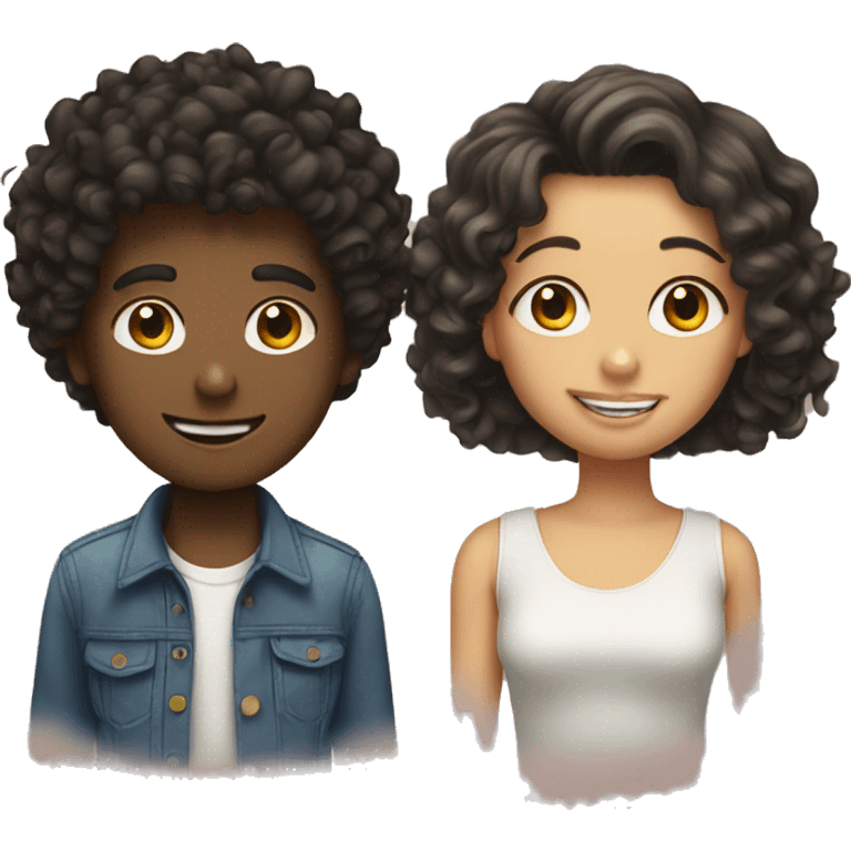 curly boy and straight hair girl emoji