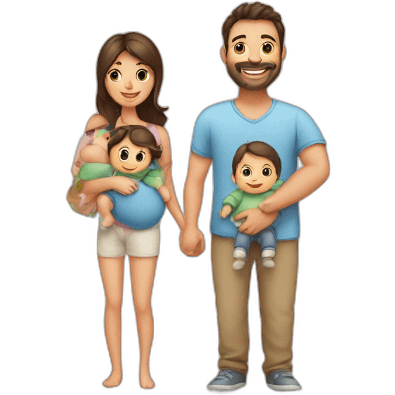 Brunette mum, dad and 2 baby 2 years and 1month emoji