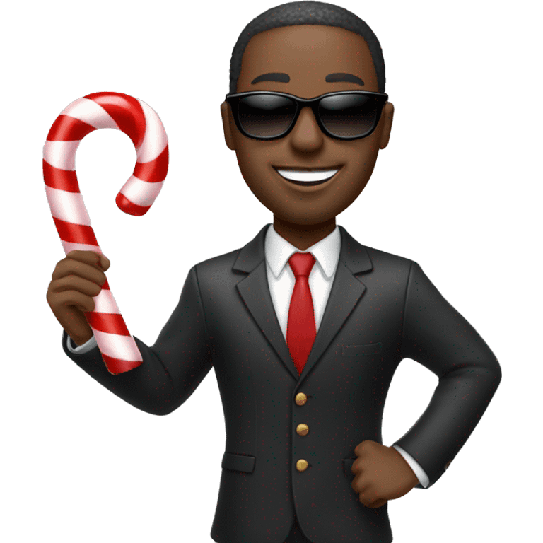 black man in suit and sunglasses twirling peppermint candy cane emoji