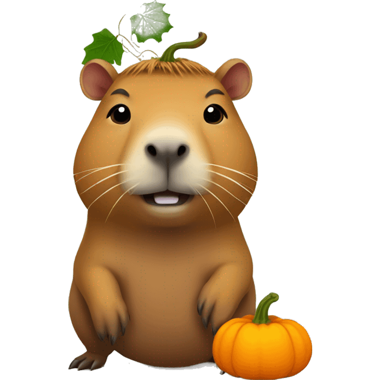 Capybara with pumpkin with vines on head emoji