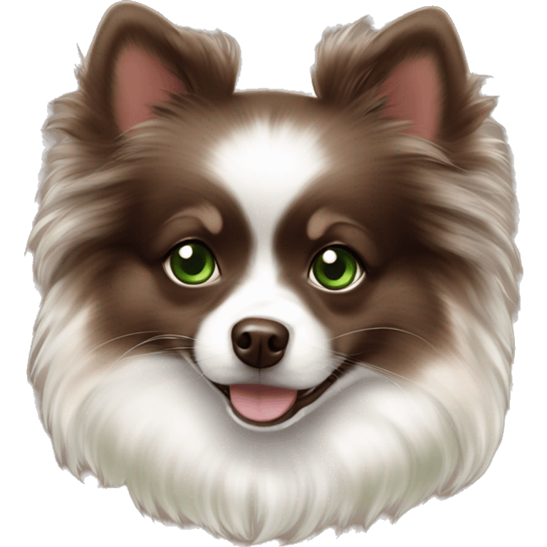 girl chocolate tri merle pomeranian with green eyes  emoji