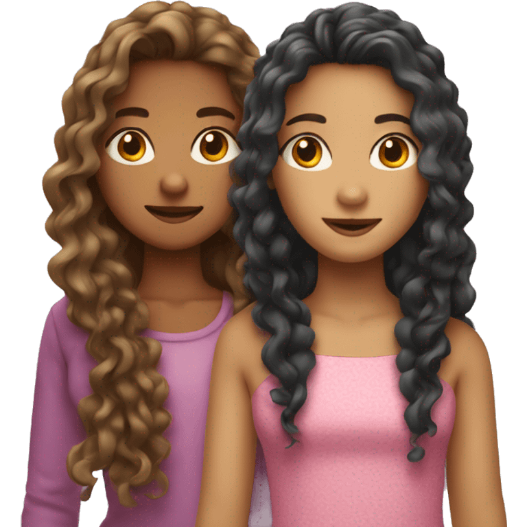 Two girls with long hair, one is straight and the other is curly emoji