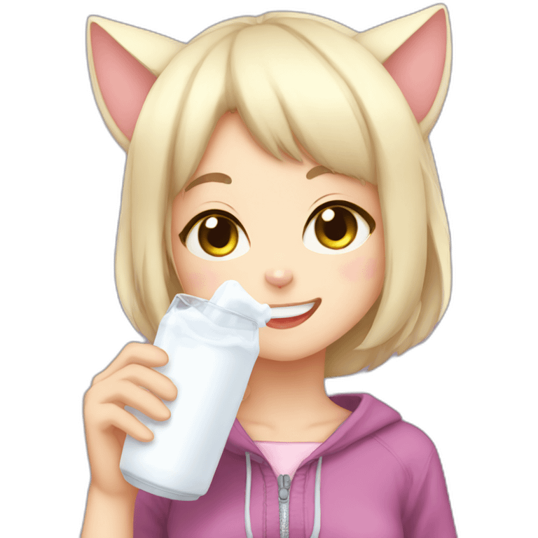 anime cat girl drinks milk emoji