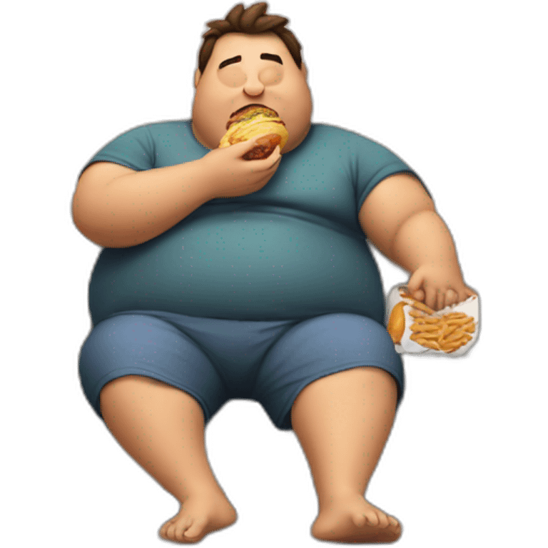 fat lazy guy eating junk food in front of tv screen in sofa emoji