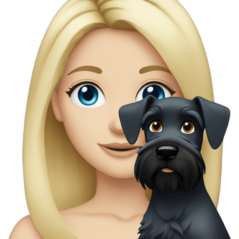 Blonde girl blue eyes holding black schnauzer emoji