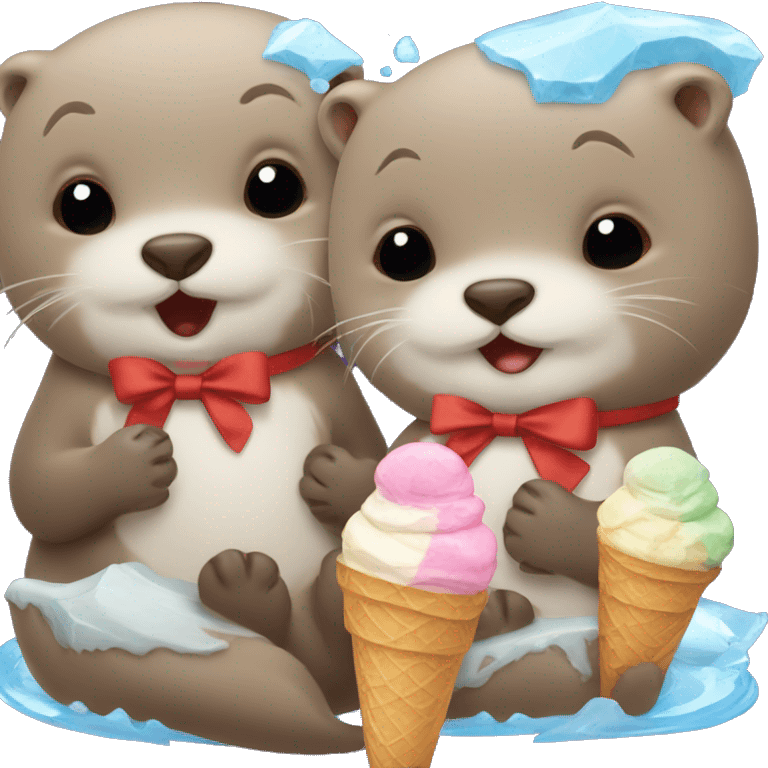 otter with baby otter and both eating ice cream and with a bow ontop emoji