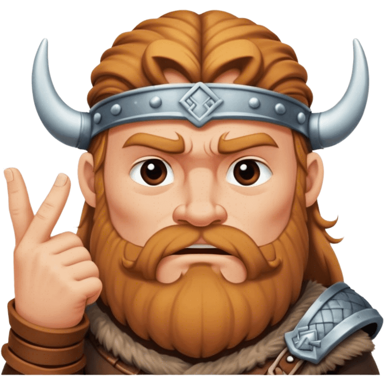  viking face with furrowed eyebrows looking upwards with thumb and index finger resting on its chin. emoji