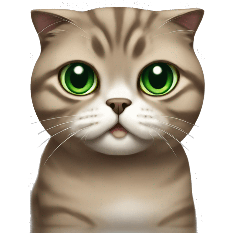 Brown scottish fold angry cat with green eyes  emoji