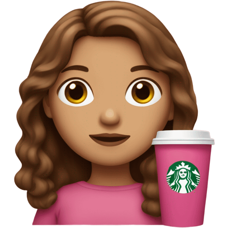 Brown hair white Spanish girl holding a pink Starbucks cup emoji