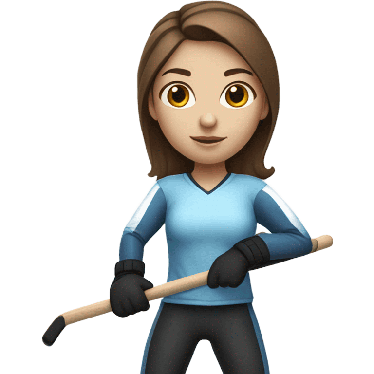 Girl hockey player with white skin brown hair holding hockey stick emoji