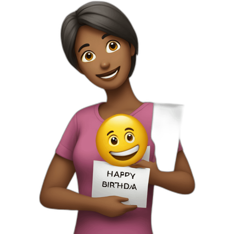 Person holding a sign that reads “Happy Birthday Priya” emoji