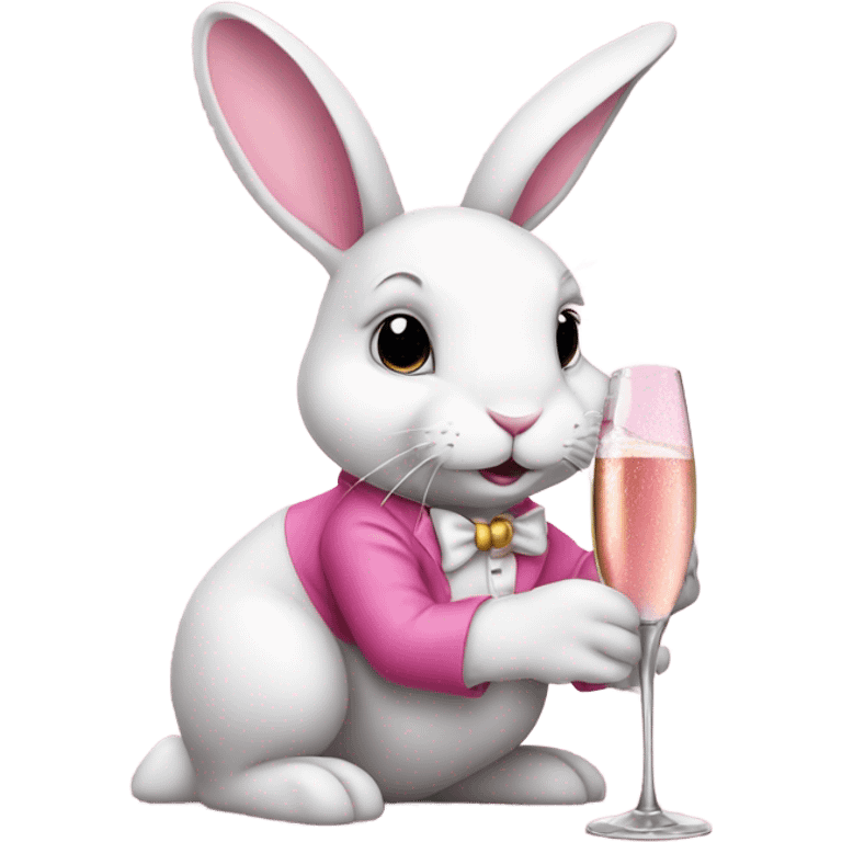 mischevious white bunny wearing a pink dress drinking champagne  emoji