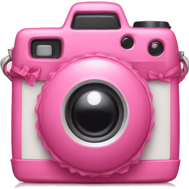 Pink camera with a bow on it emoji