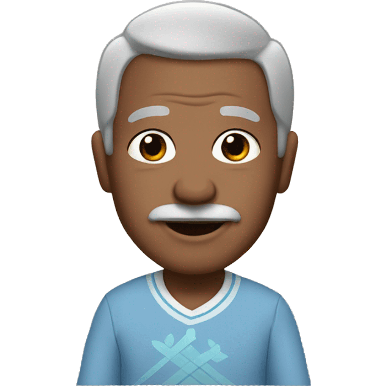 grandfather with black hair on top and grey hair on sides holding a baby and skiing emoji