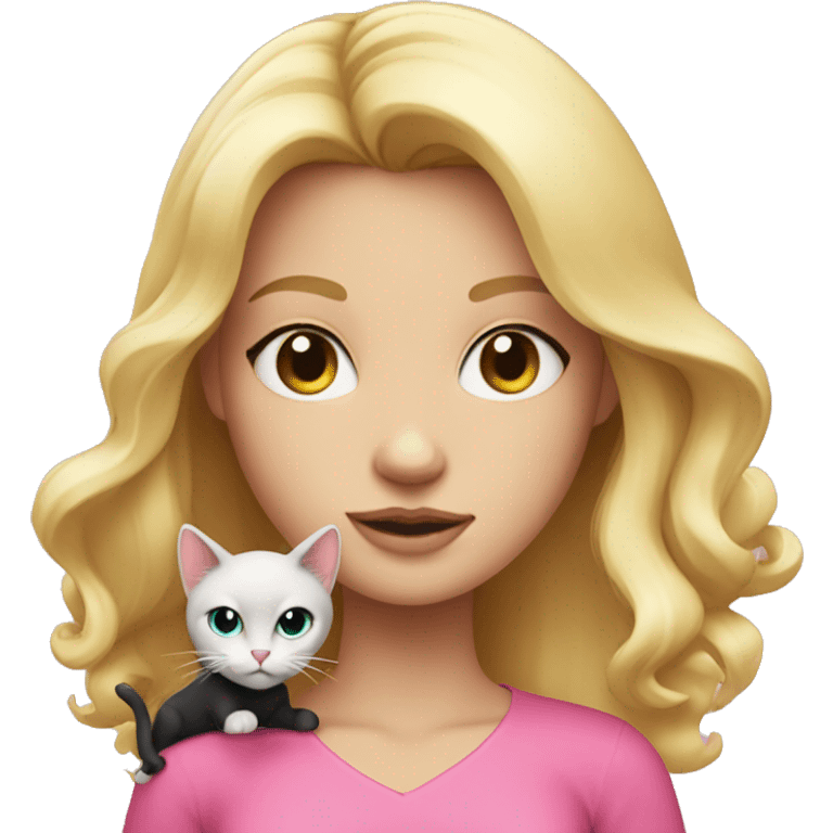 Blonde girl pink top with black cat on hand  emoji