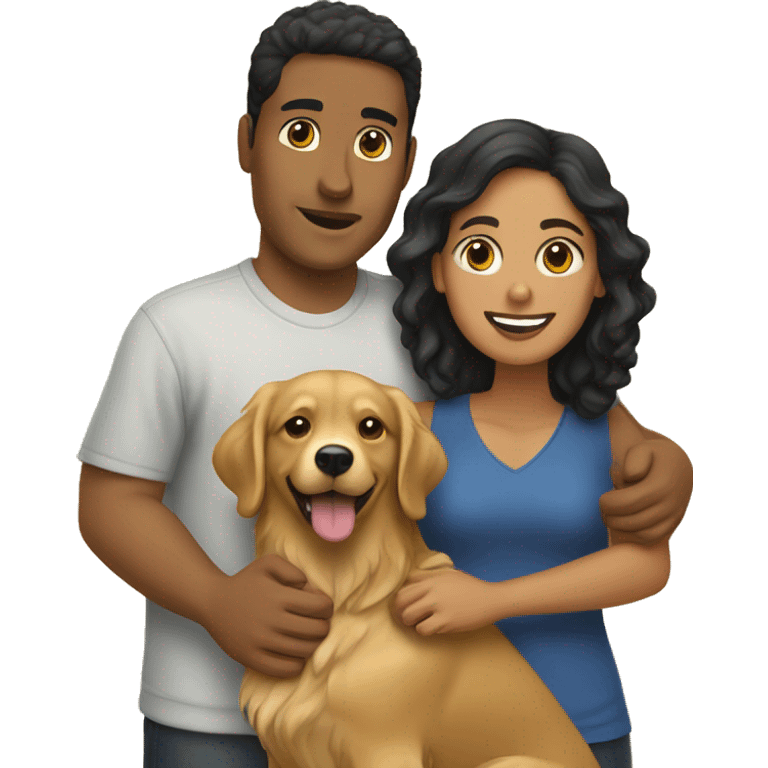 Hispanic couple with golden retriever  emoji