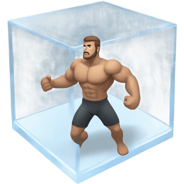 man abs inside a glass cube isometric view emoji