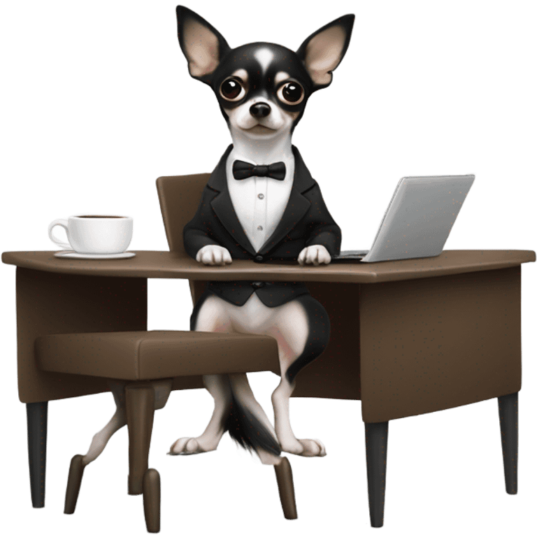 Black and white chihuahua that is running a business  emoji