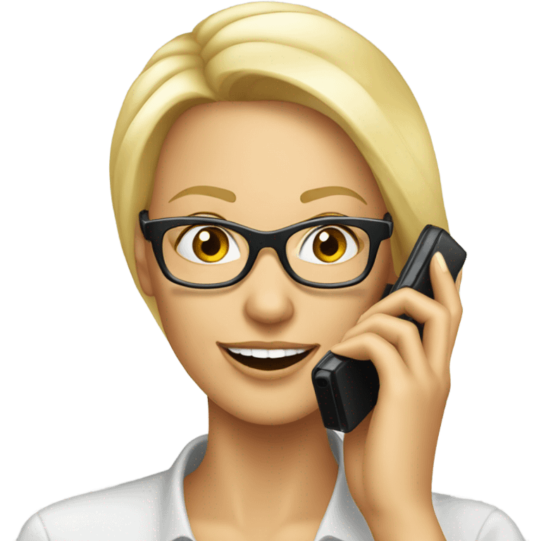 Elegant Blonde woman wearing glasses calling on cell phone emoji