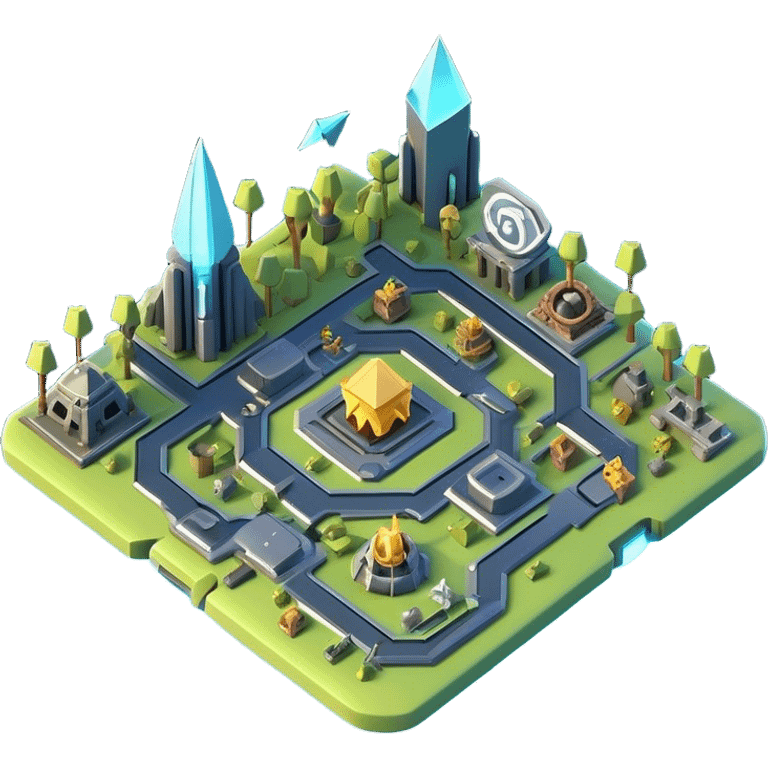 Clash of Clans aesthetic: Cinematic Playful 3D Isometric Holographic Map Emoji, rendered in a 3D vector-style similar to standard emojis with minimal shading and bold, simplified shapes. A compact, distinct form with signature details, softly glowing with a futuristic sci-fi warfare charm. Simplified yet unmistakably iconic, highly detailed and consistent, glowing with a soft radiance and high shine. Stylized with a touch of high-tech brilliance and a soft glowing outline, capturing the essence of a beloved gaming relic with a friendly, playful manner! emoji