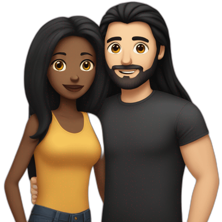 White man with a buzz black hair and a black beard kissing a black woman with long black straight hair emoji