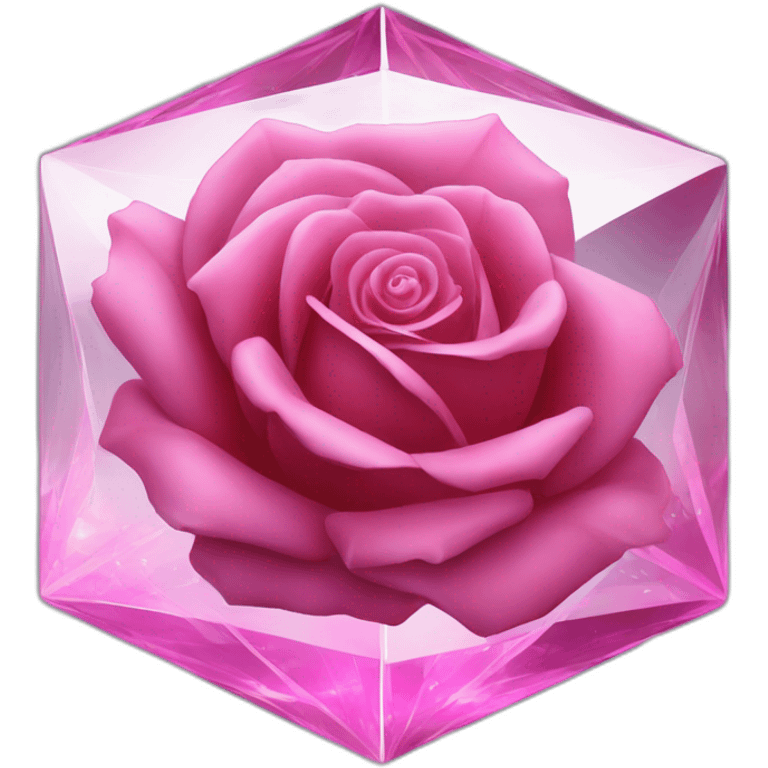 Pink Rose in shiny glass octahedron emoji