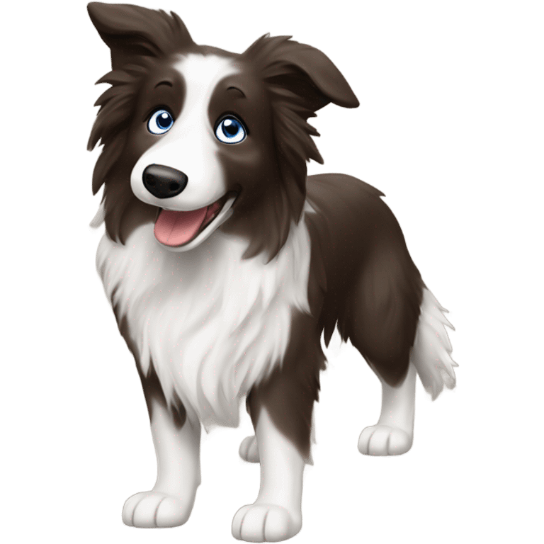 Create a border collie and bearded collie mix with one blue eye and one brown eye running and jumping emoji