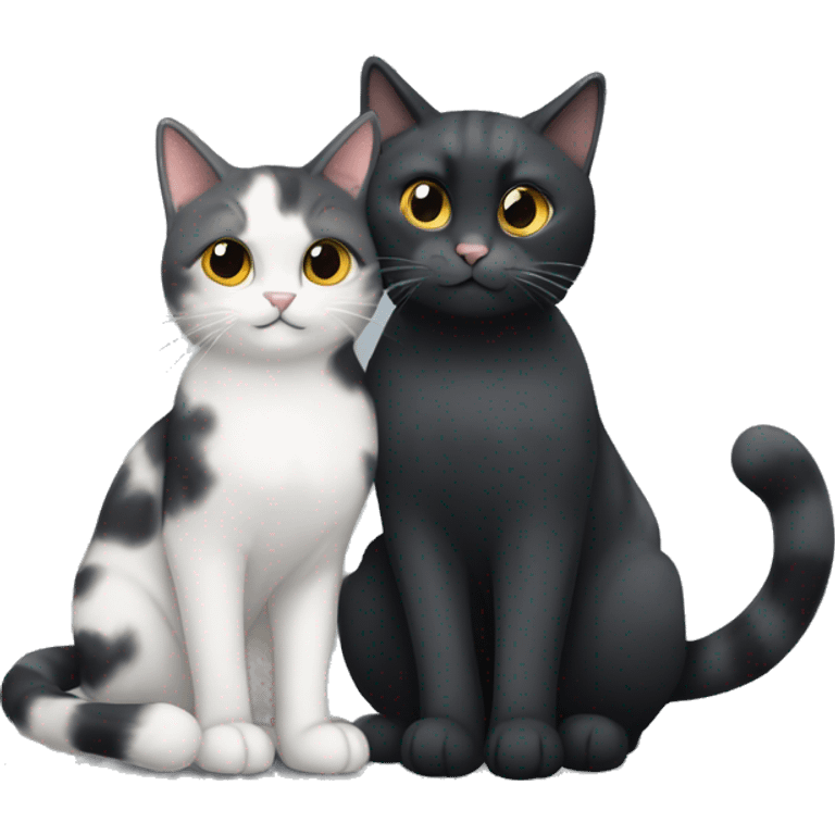 Grey calico cat and black calico cat cuddling  emoji